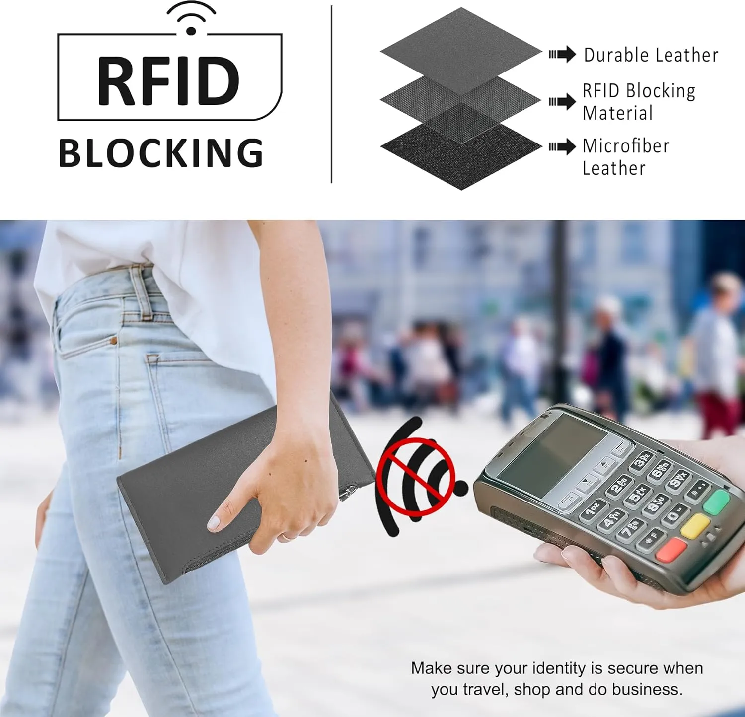 Ultra Slim Wallet for Women Bifold Leather RFID Blocking Credit Card Holder Ladies Womens Wallet with Zip Pocket