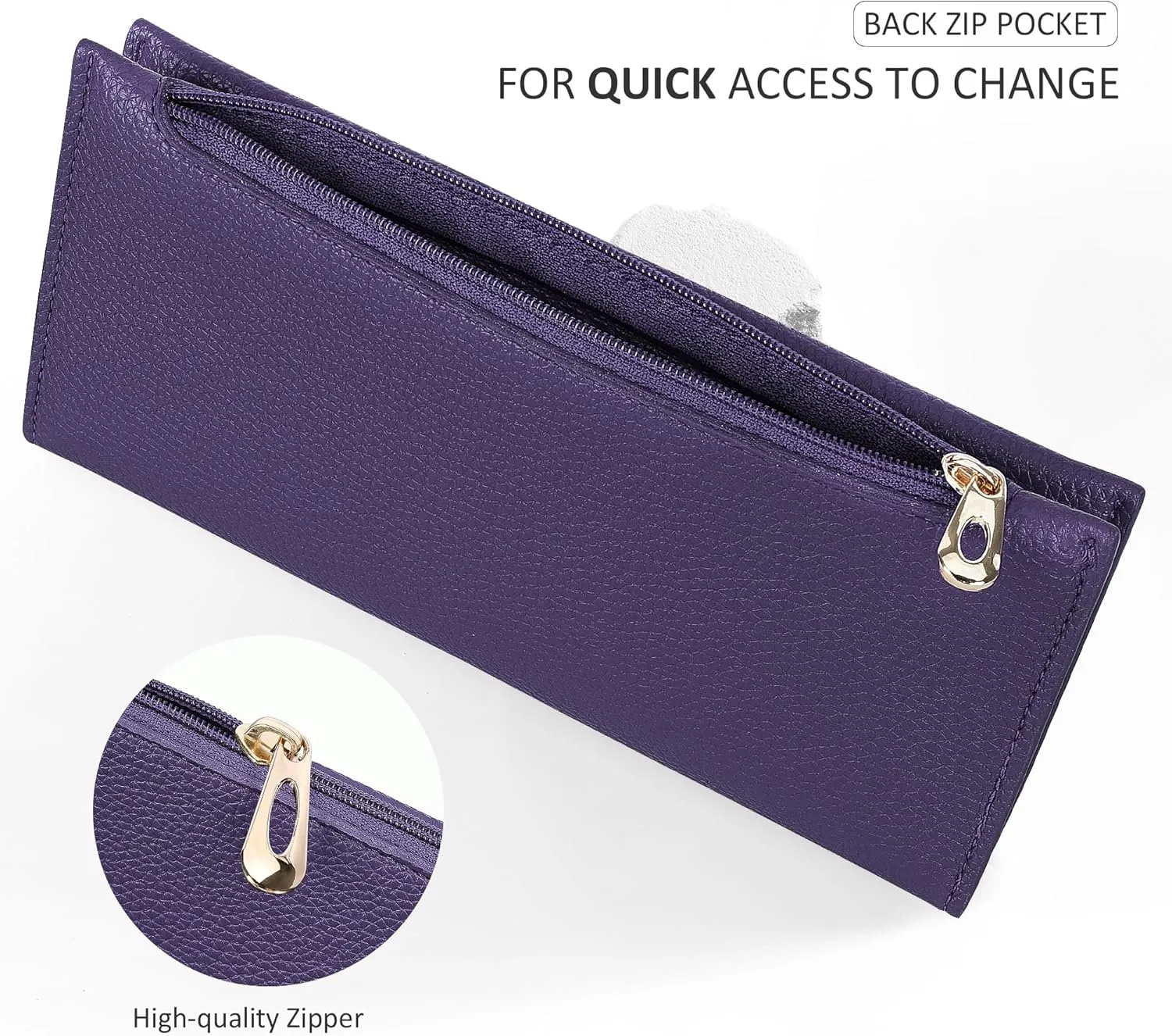 Ultra Slim Wallet for Women Bifold Leather RFID Blocking Credit Card Holder Ladies Womens Wallet with Zip Pocket