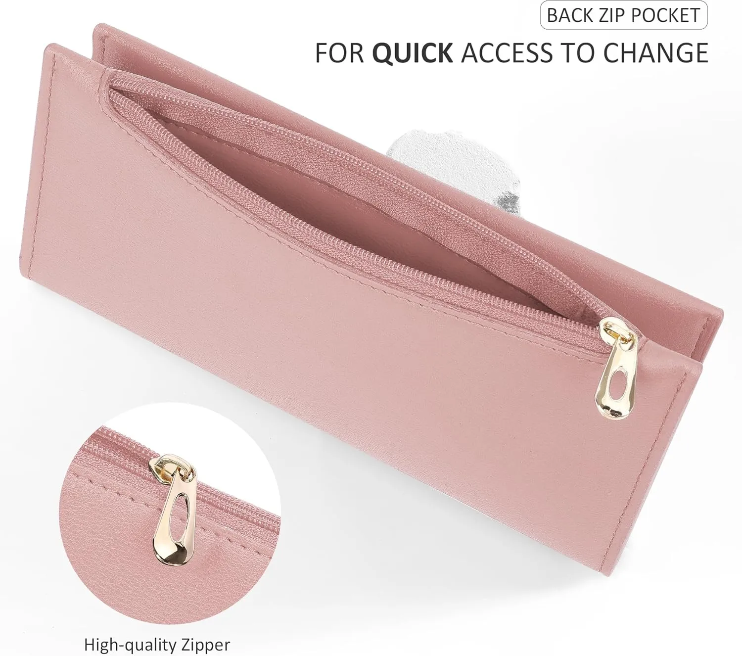 Ultra Slim Wallet for Women Bifold Leather RFID Blocking Credit Card Holder Ladies Womens Wallet with Zip Pocket