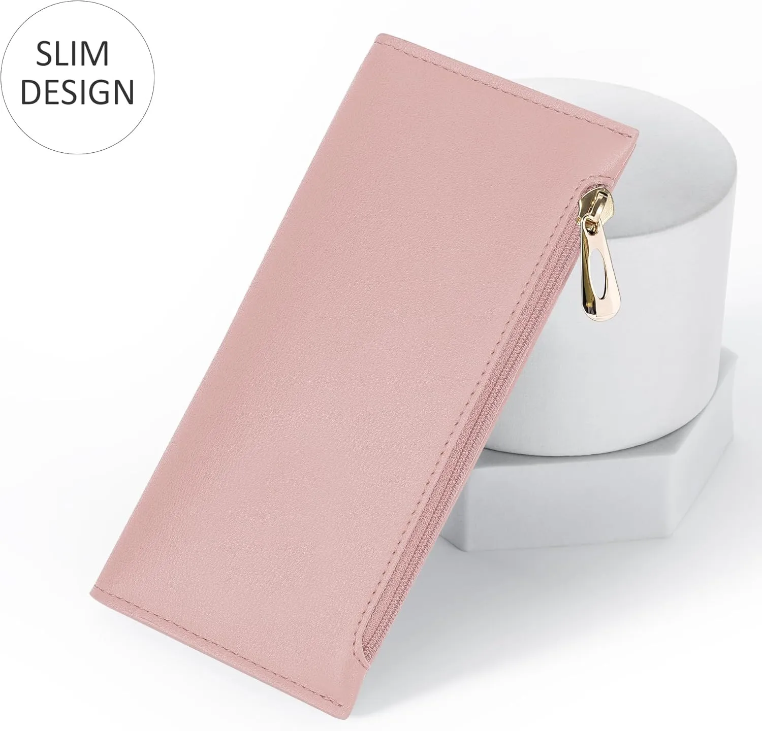 Ultra Slim Wallet for Women Bifold Leather RFID Blocking Credit Card Holder Ladies Womens Wallet with Zip Pocket