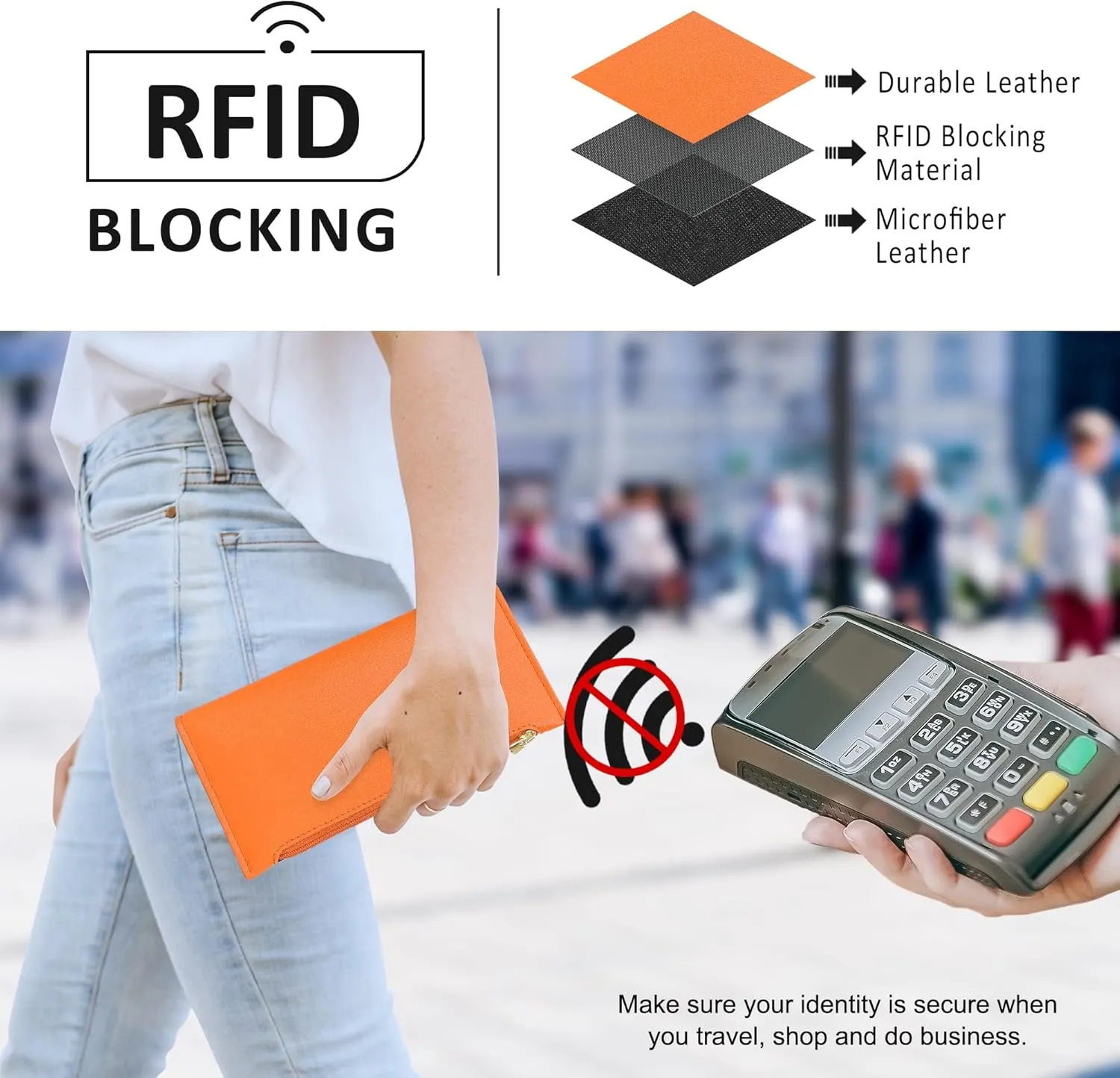 Ultra Slim Wallet for Women Bifold Leather RFID Blocking Credit Card Holder Ladies Womens Wallet with Zip Pocket