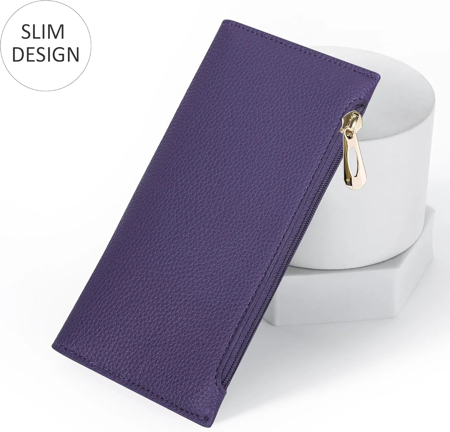 Ultra Slim Wallet for Women Bifold Leather RFID Blocking Credit Card Holder Ladies Womens Wallet with Zip Pocket