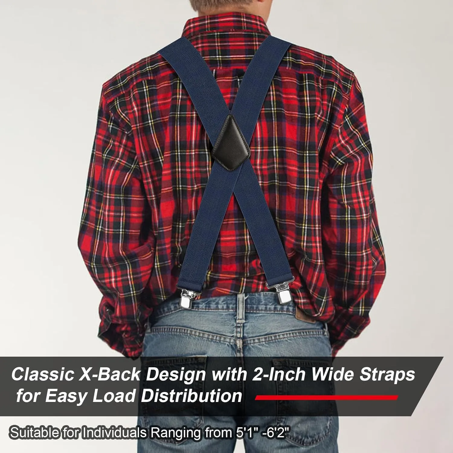 Ultrashang CLASSIC Mens Heavy-Duty Suspender: 2-Inch Wide, Sturdy Clips, X-Back, Adjustable Elastic Work Suspenders