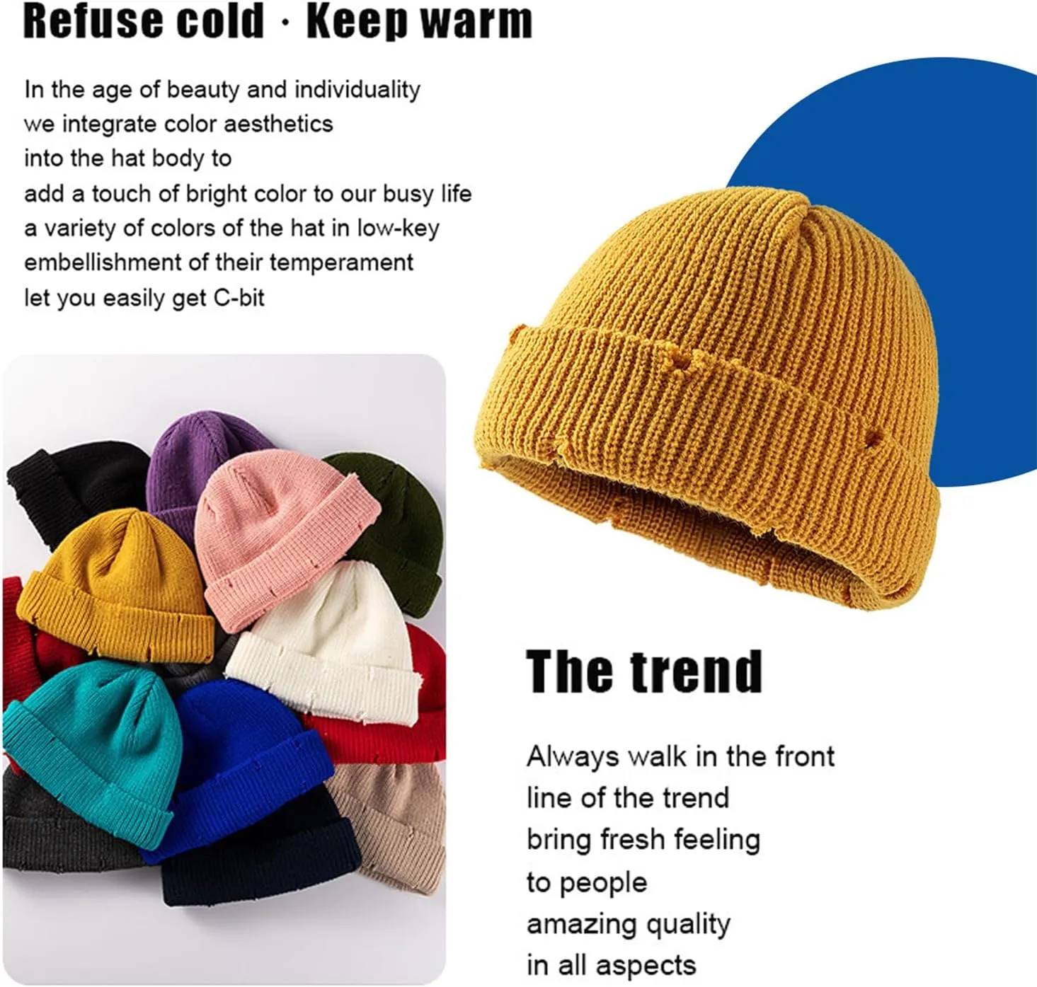 Unisex Warm Knit Skull Cap Hip-hop Slouchy Ripped Knitted Hat