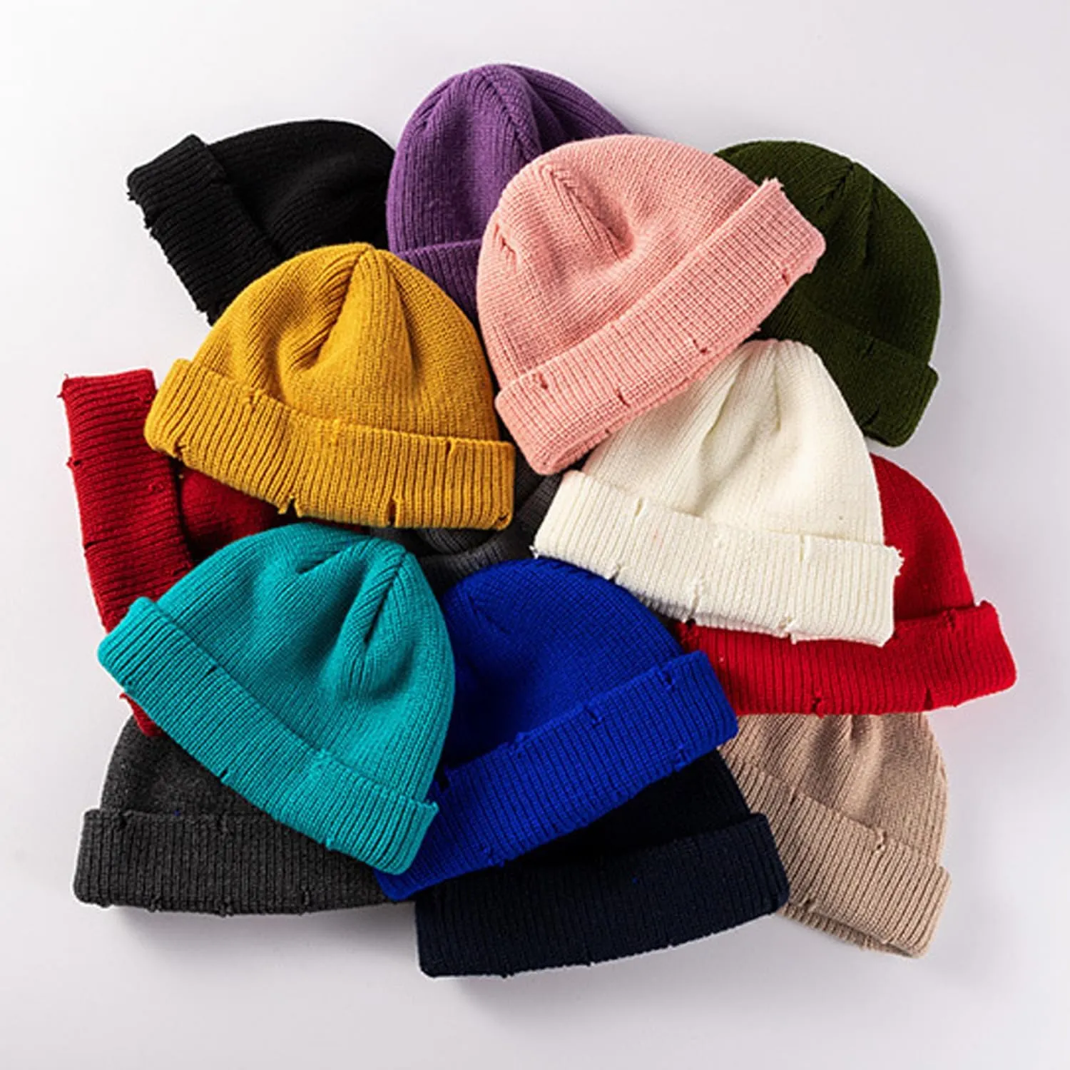 Unisex Warm Knit Skull Cap Hip-hop Slouchy Ripped Knitted Hat
