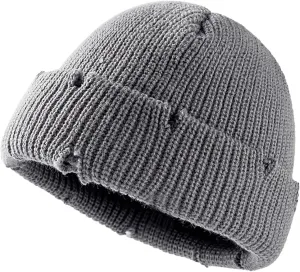Unisex Warm Knit Skull Cap Hip-hop Slouchy Ripped Knitted Hat