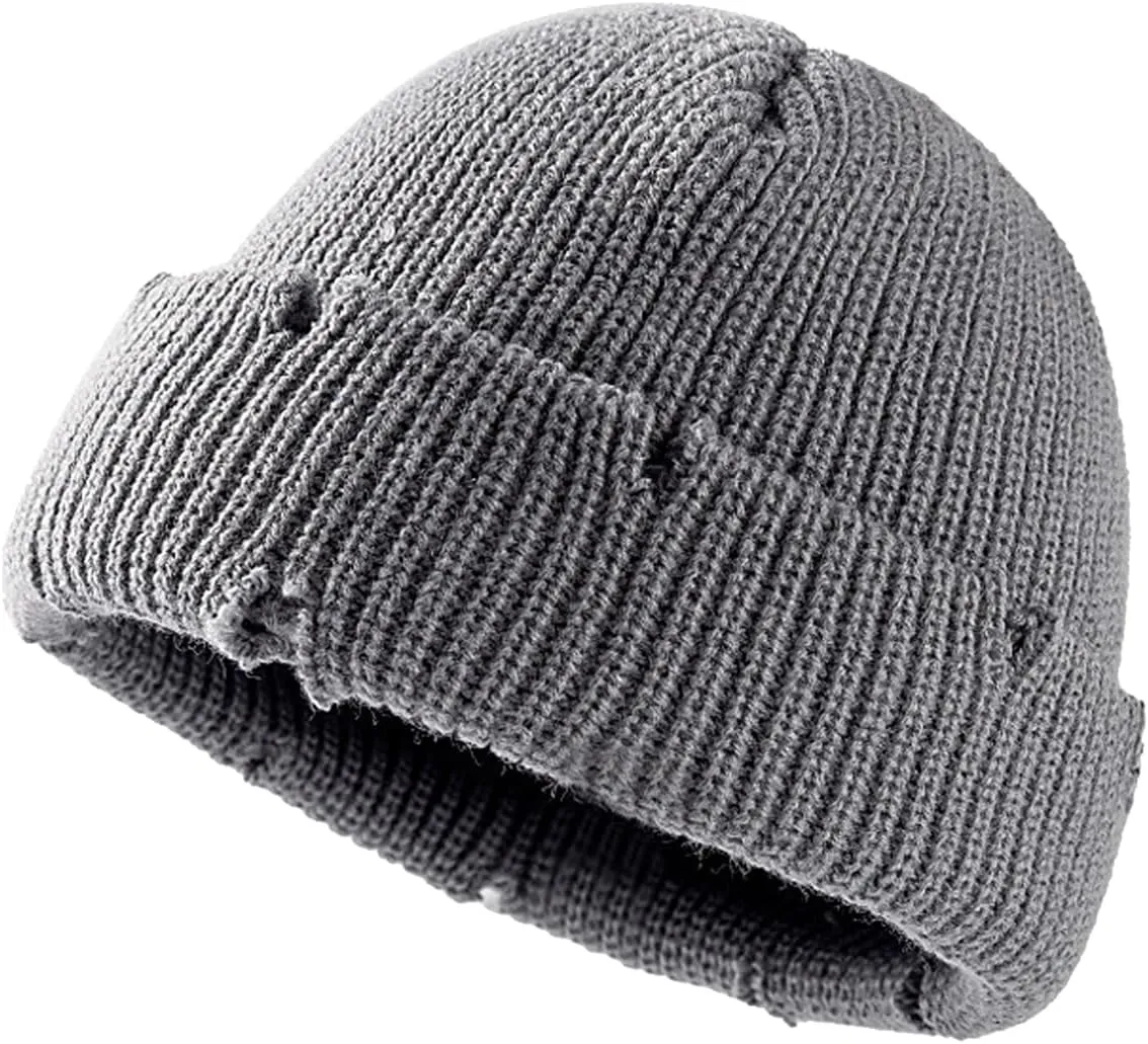 Unisex Warm Knit Skull Cap Hip-hop Slouchy Ripped Knitted Hat