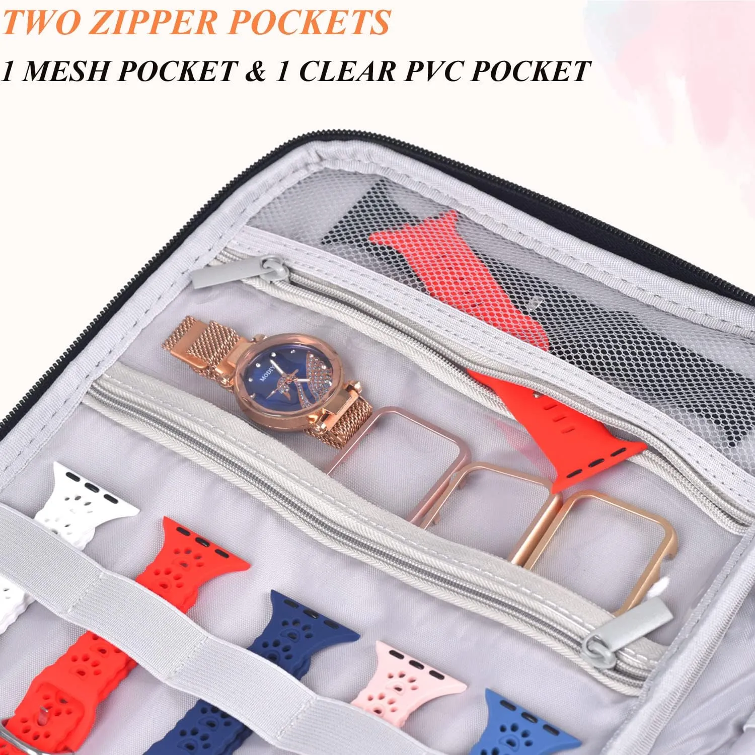 Watch Band Storage Case Watch Band Organizer Bag Watch Band Case and Storage Holder Watch Bands Holder Carrying Case Compatible with 35 Watch Straps and Accessories