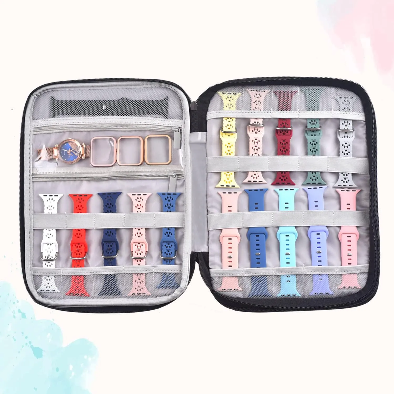 Watch Band Storage Case Watch Band Organizer Bag Watch Band Case and Storage Holder Watch Bands Holder Carrying Case Compatible with 35 Watch Straps and Accessories
