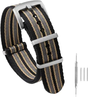 watchdives Nylon Watch Band 18mm 20mm 22mm Multicolor Replacement Watch Straps for Men Women (Black Yellow Gray, 20mm)