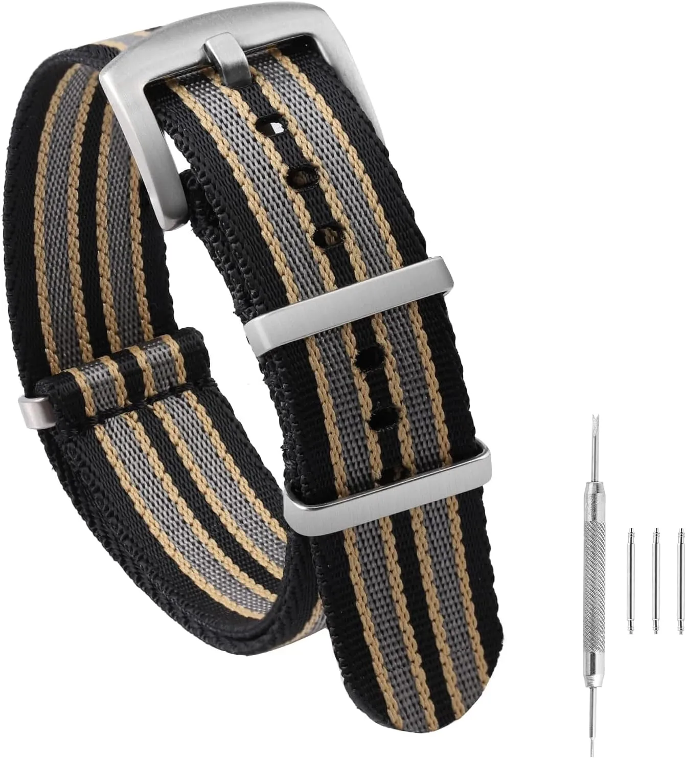watchdives Nylon Watch Band 18mm 20mm 22mm Multicolor Replacement Watch Straps for Men Women (Black Yellow Gray, 20mm)