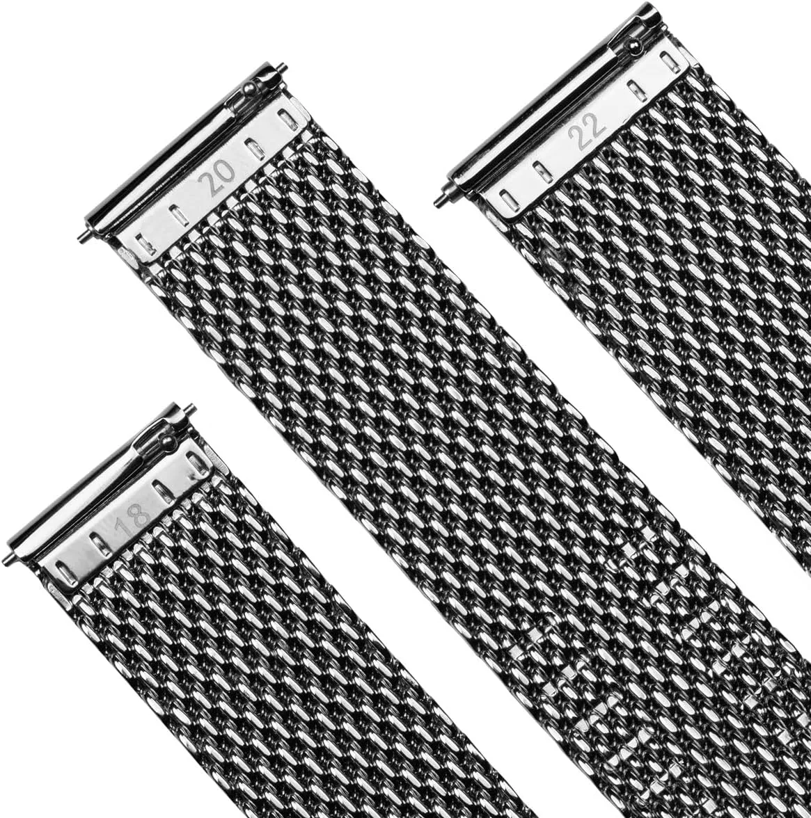 WATCHGECKO Merriott Quick-Release Milanese Mesh Stainless Steel Watch Strap - Polished. Mens Replacement Wristwatch Strap. Easy to Fit Adjustable Strap