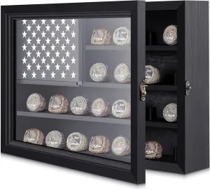 Weysat Championship Ring Display Case 22 Ring Posts Baseball Ring Holder Wall Mounted Wooden Sports Ring Box with Locks for Softball Basketball Football Award Rings Fan Souvenirs 10.7 x 15 x 2.6