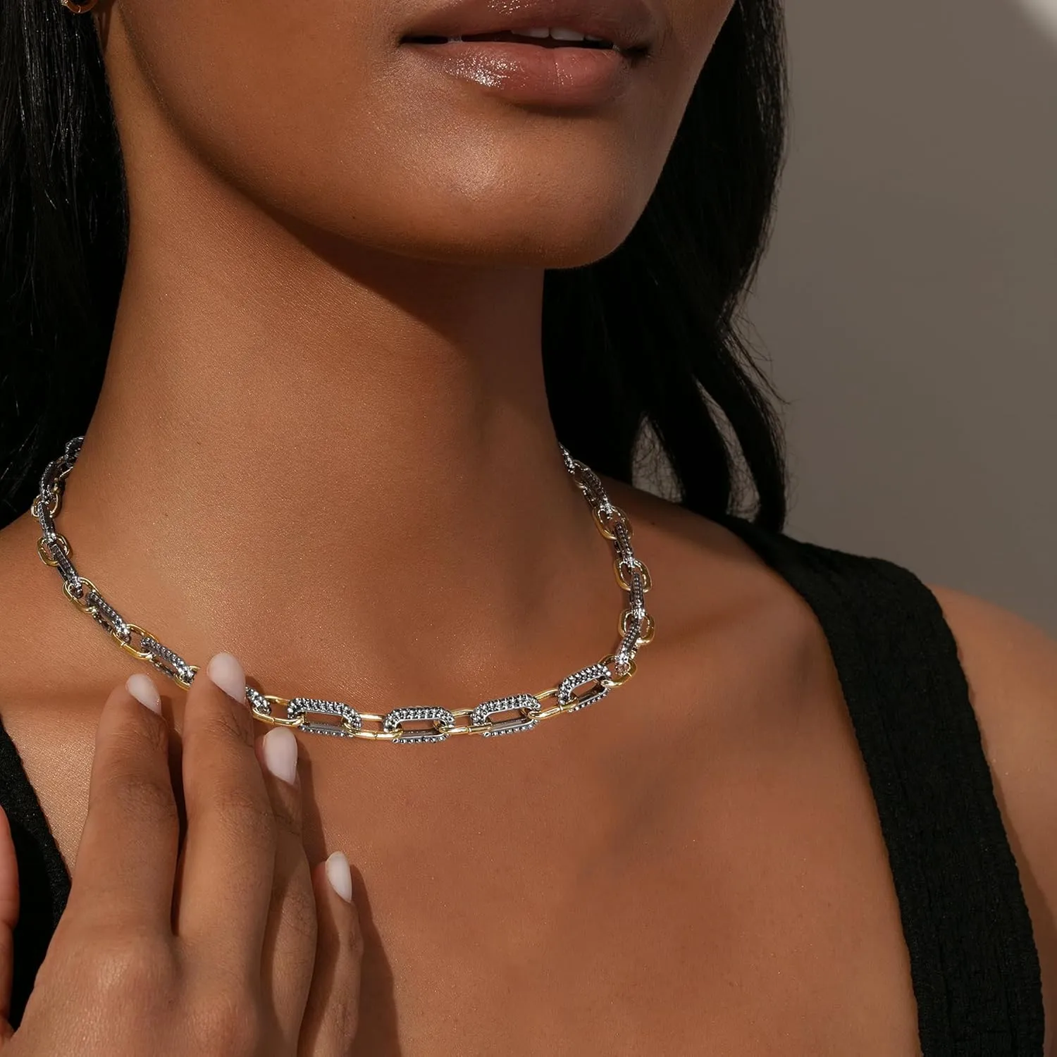 Wire Cable Necklaces for Women, Two Tone Link Chain Necklaces Circles Gold and Silver Adjustable Necklaces Classic Designer Costume Jewelry for Women Gifts