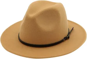 Women & Men Classic Wide Brim Belt Buckle Fedora Hat Men & Women Vintage Wide Brim Fedora Hat with Belt Buckle