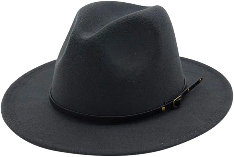 Women & Men Classic Wide Brim Belt Buckle Fedora Hat Men & Women Vintage Wide Brim Fedora Hat with Belt Buckle