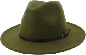 Women & Men Classic Wide Brim Belt Buckle Fedora Hat Men & Women Vintage Wide Brim Fedora Hat with Belt Buckle