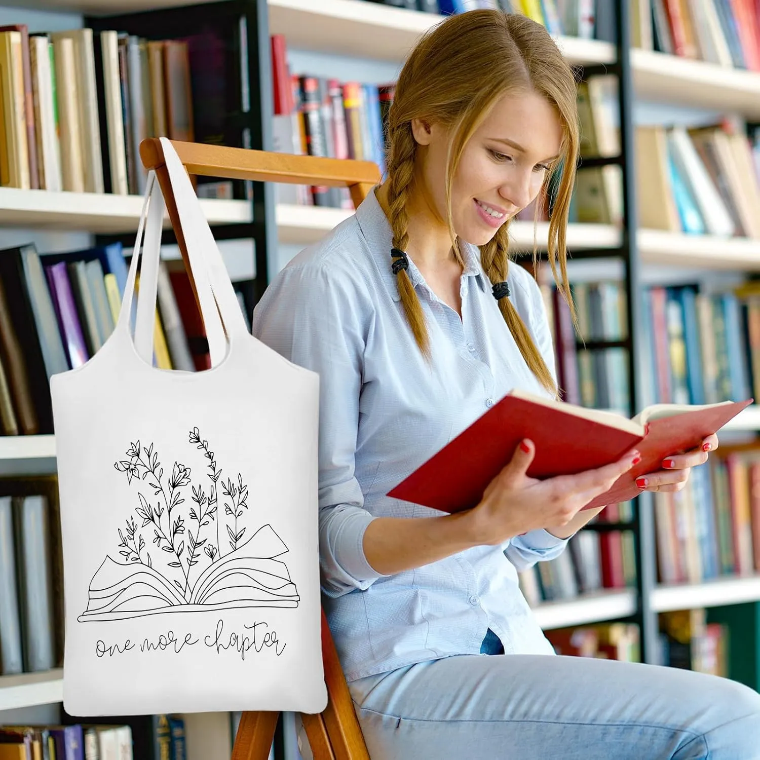Women Canvas Tote Bag For Book Lovers Gifts for Readers Flower Cute Aesthetic Shopping Grocery Reusable Tote Bags