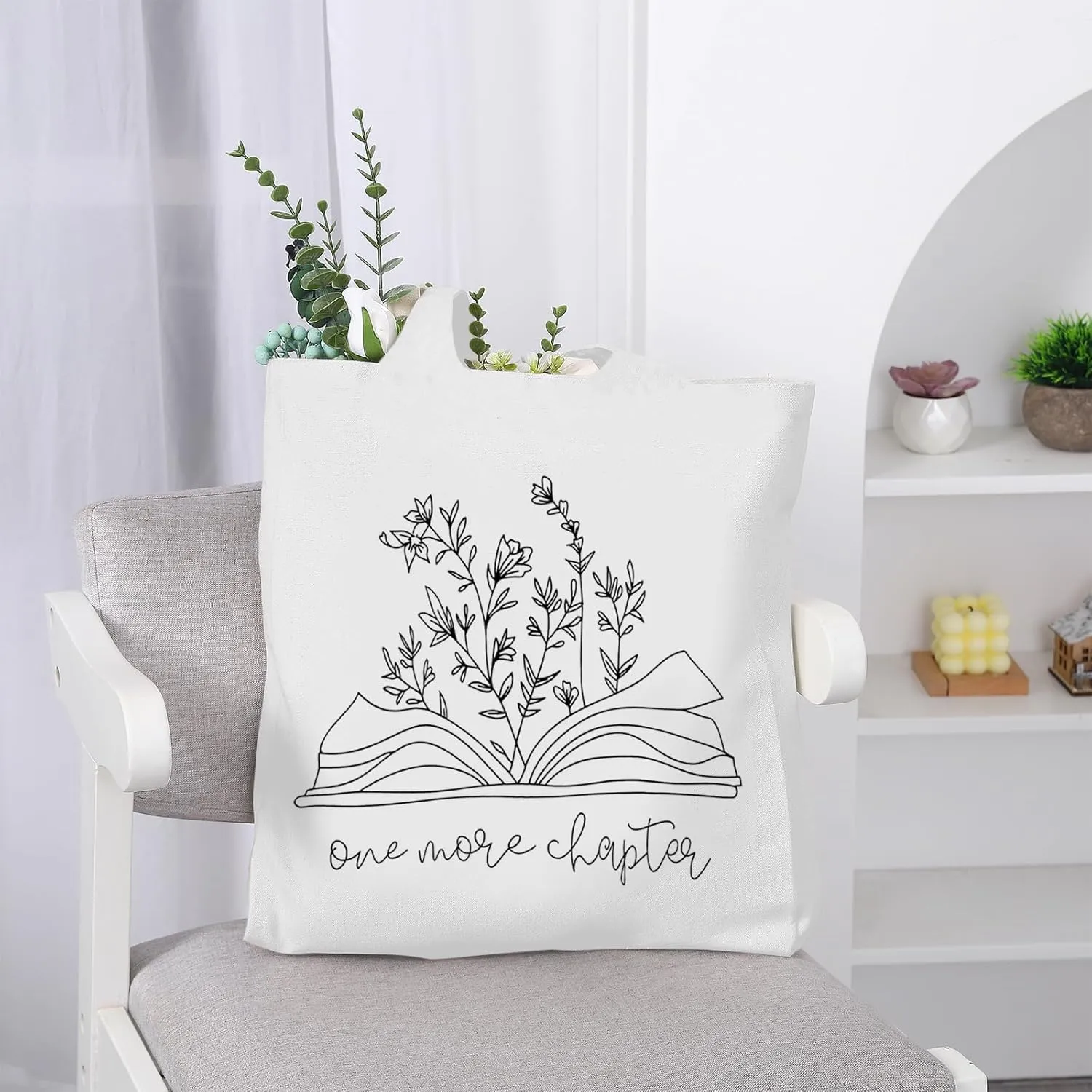 Women Canvas Tote Bag For Book Lovers Gifts for Readers Flower Cute Aesthetic Shopping Grocery Reusable Tote Bags