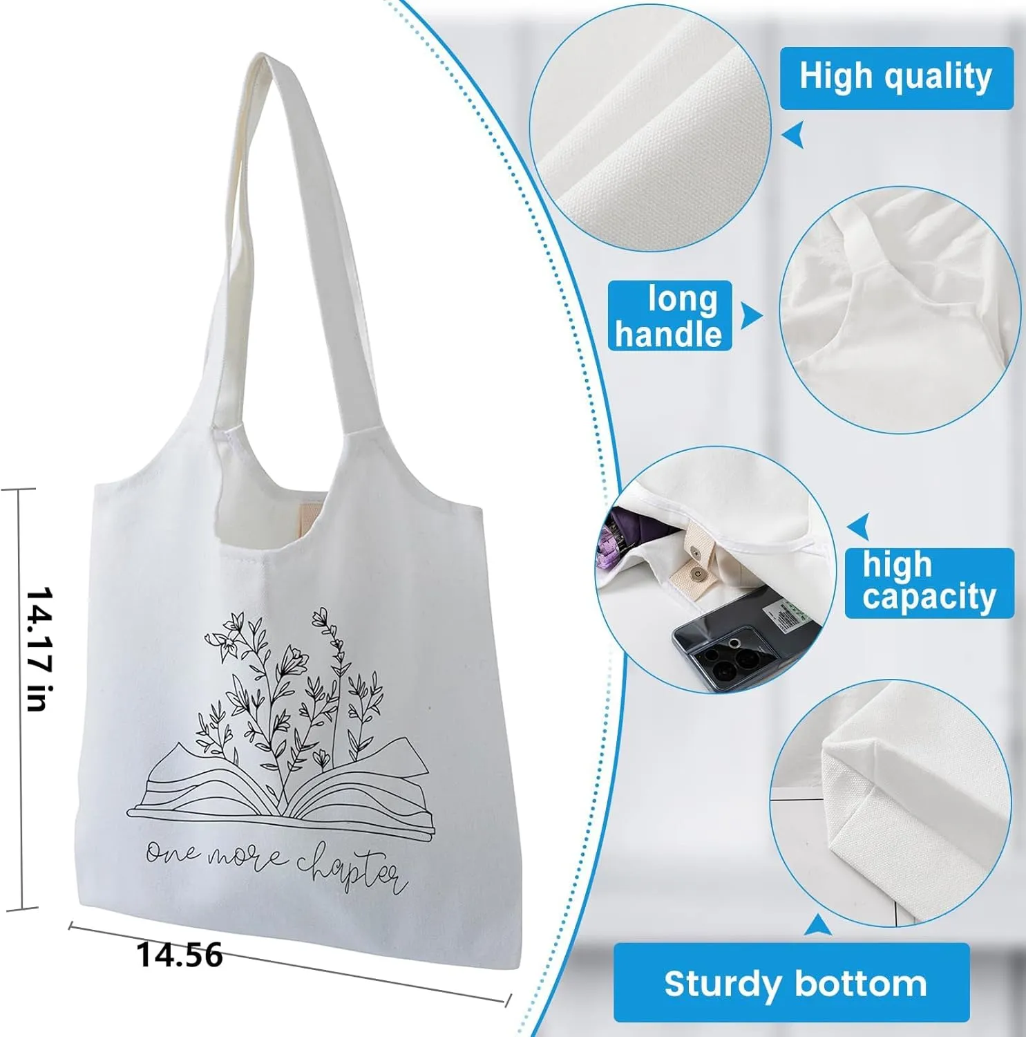 Women Canvas Tote Bag For Book Lovers Gifts for Readers Flower Cute Aesthetic Shopping Grocery Reusable Tote Bags