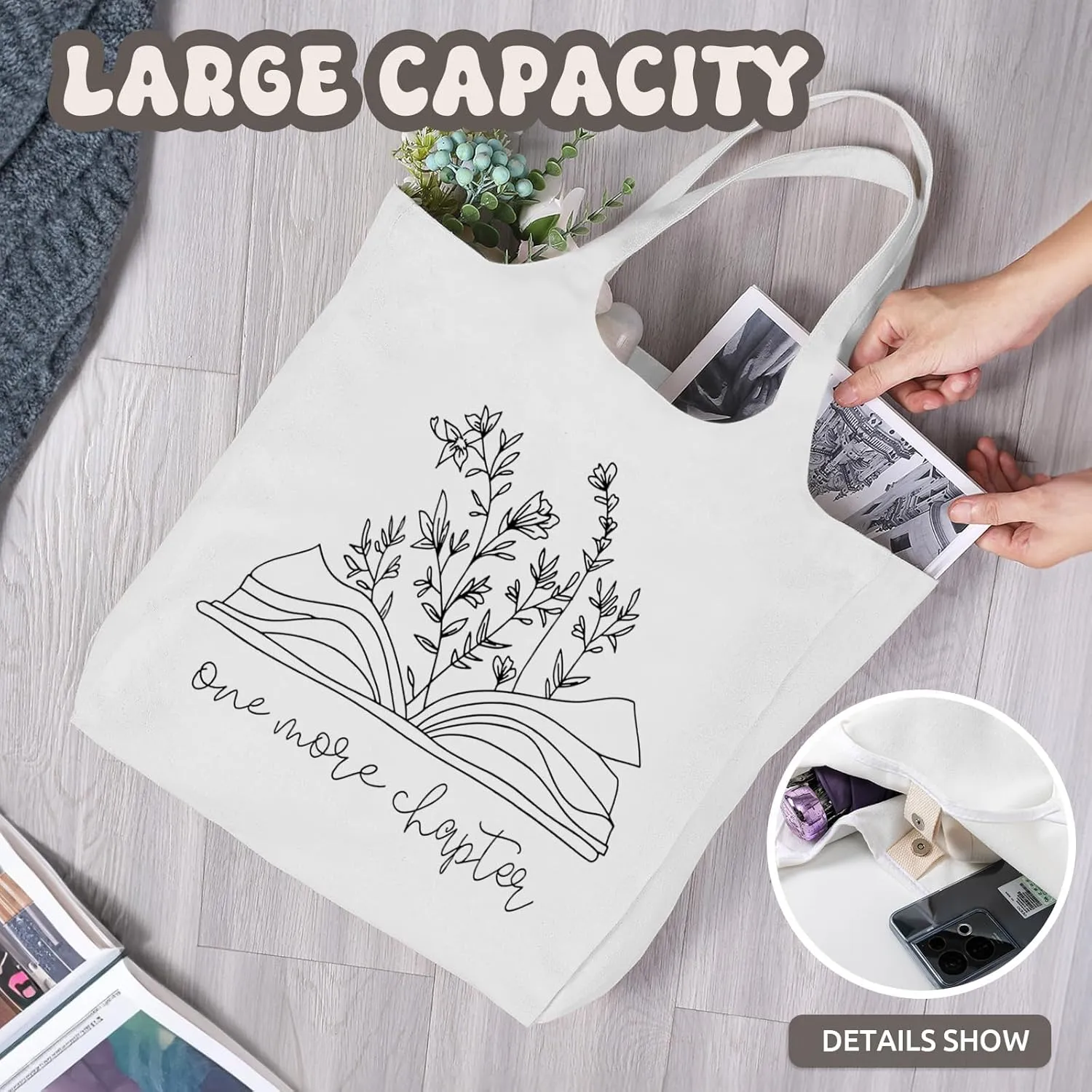 Women Canvas Tote Bag For Book Lovers Gifts for Readers Flower Cute Aesthetic Shopping Grocery Reusable Tote Bags