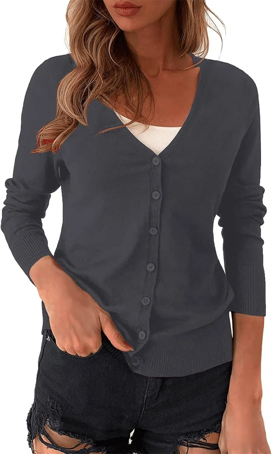 Women Cardigan 3/4 Sleeves Open Front Autumn and Winter Models of Classic Versatile Basic Women's Long Sleeve