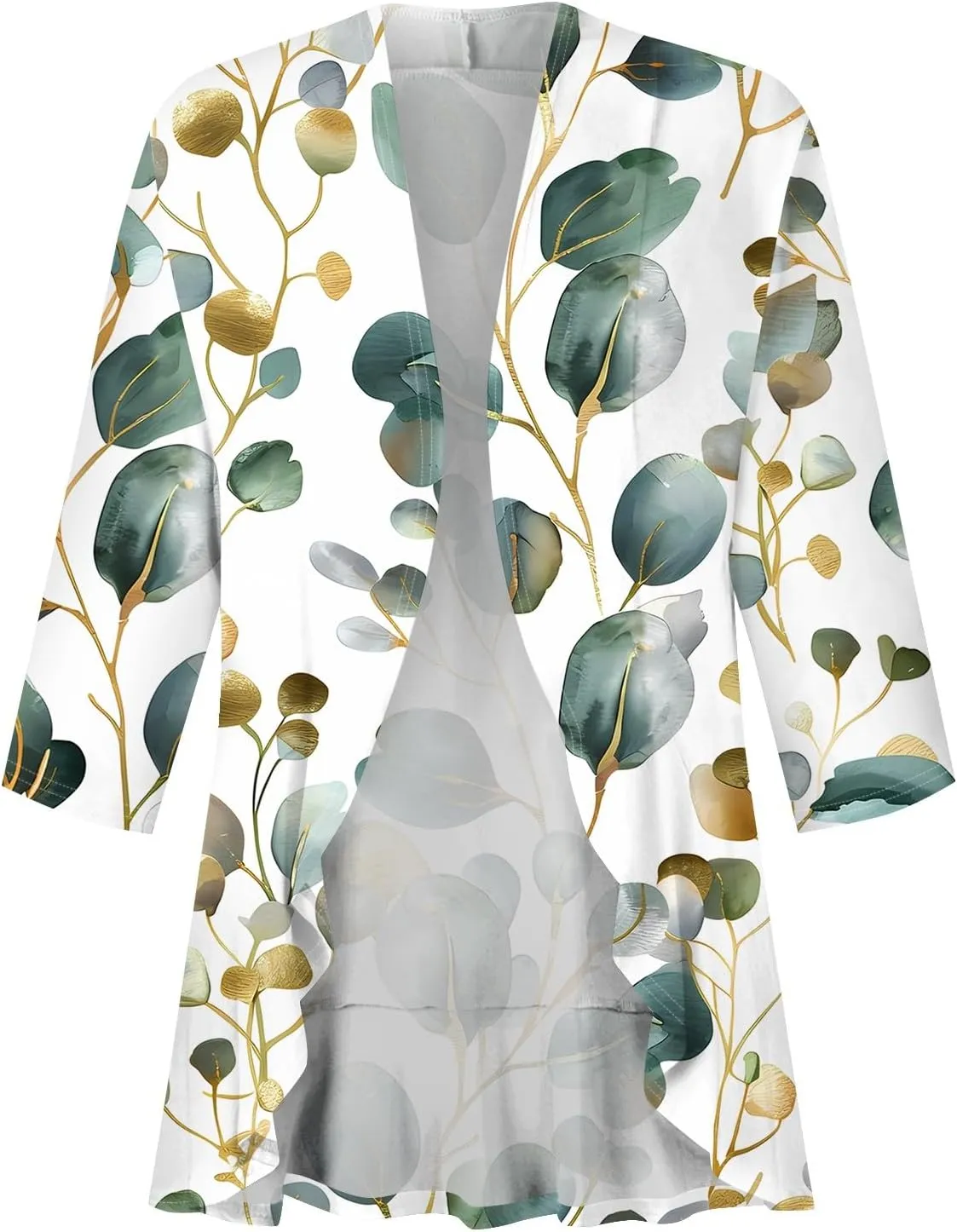 Women Cardigan 3/4 Sleeves Open Front Lightweight Cardigan Draped Ruffles Knit Cardigan Loose Casual Kimono Sweater