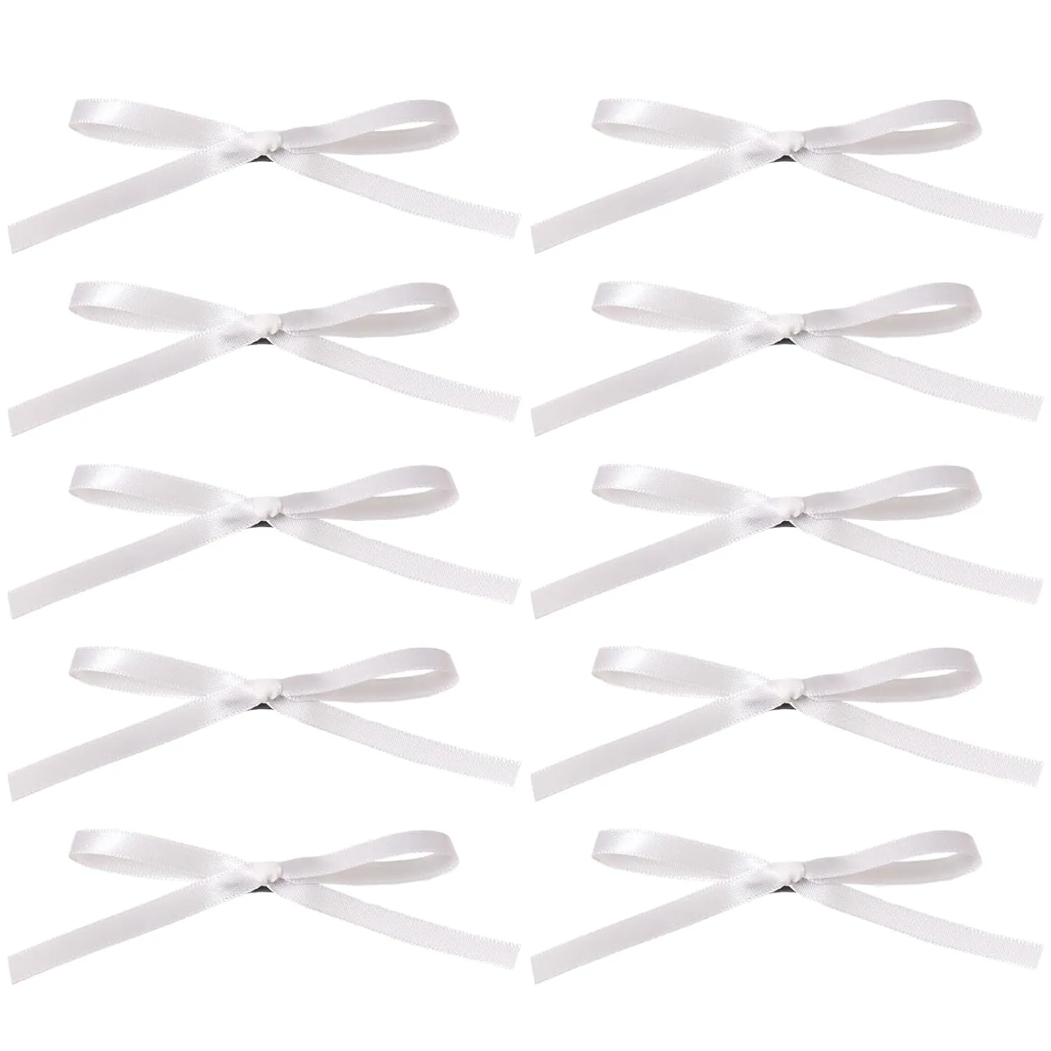 Women Hair Clips Set - Long Tail Ribbon Bow Clips, Ponytail Holders, Claw Clips for Girls in White and Pink, 10 Pieces