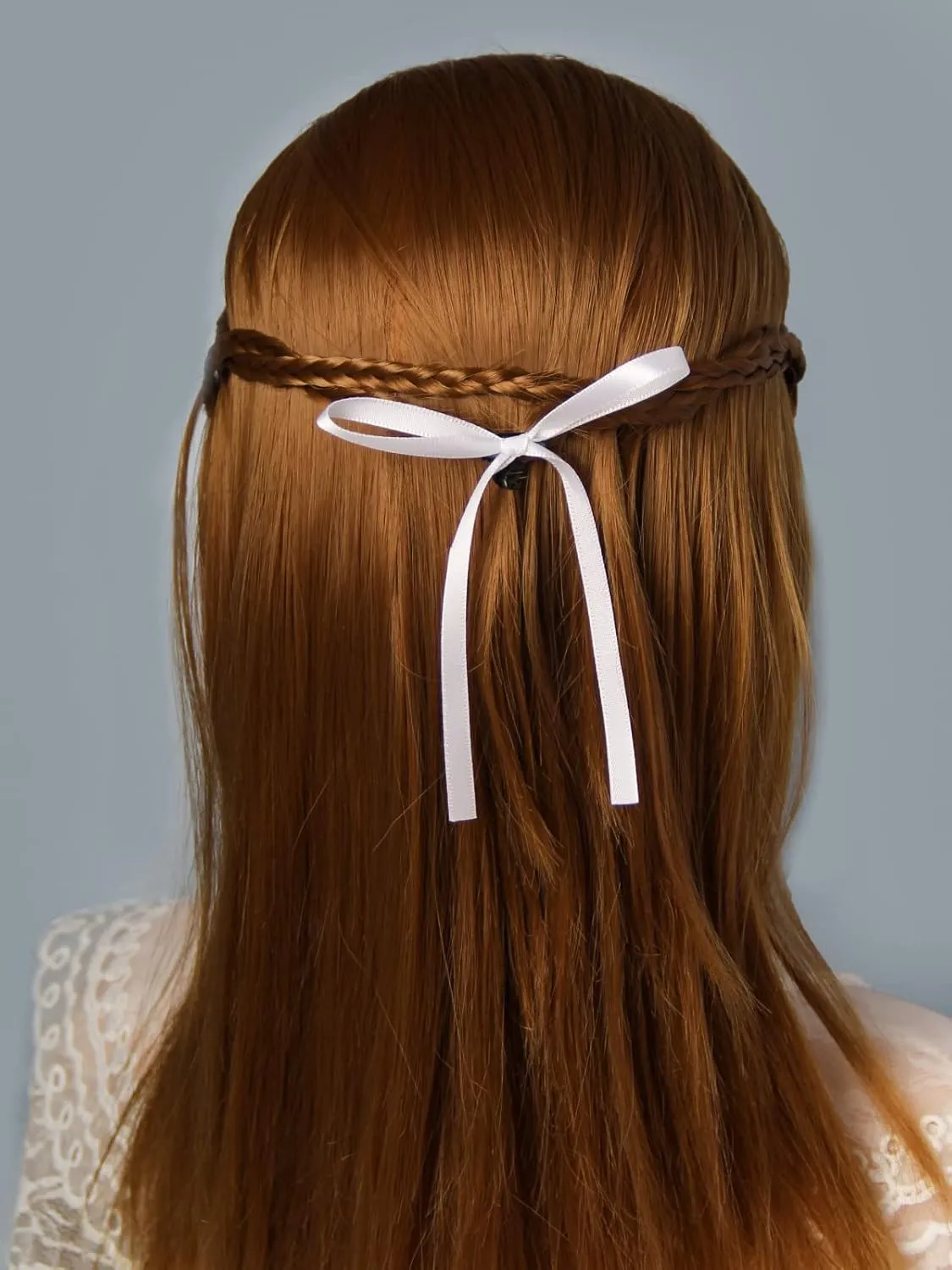Women Hair Clips Set - Long Tail Ribbon Bow Clips, Ponytail Holders, Claw Clips for Girls in White and Pink, 10 Pieces