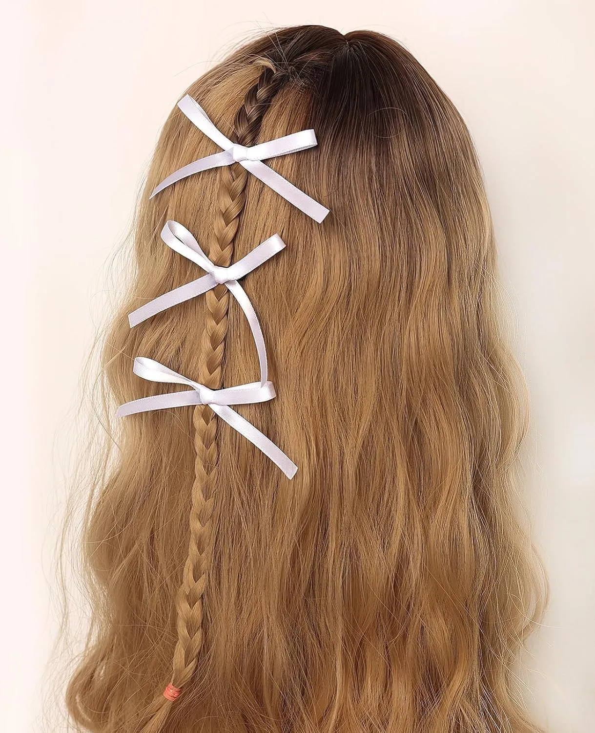 Women Hair Clips Set - Long Tail Ribbon Bow Clips, Ponytail Holders, Claw Clips for Girls in White and Pink, 10 Pieces