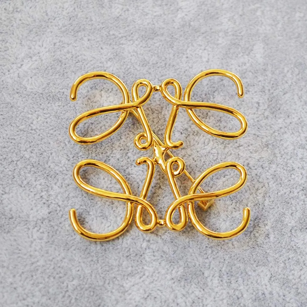 Women Metal Hollow Love Knots Brooch Gold Plated Simple Sweater Shawl Pins Scarf Hat Lapel