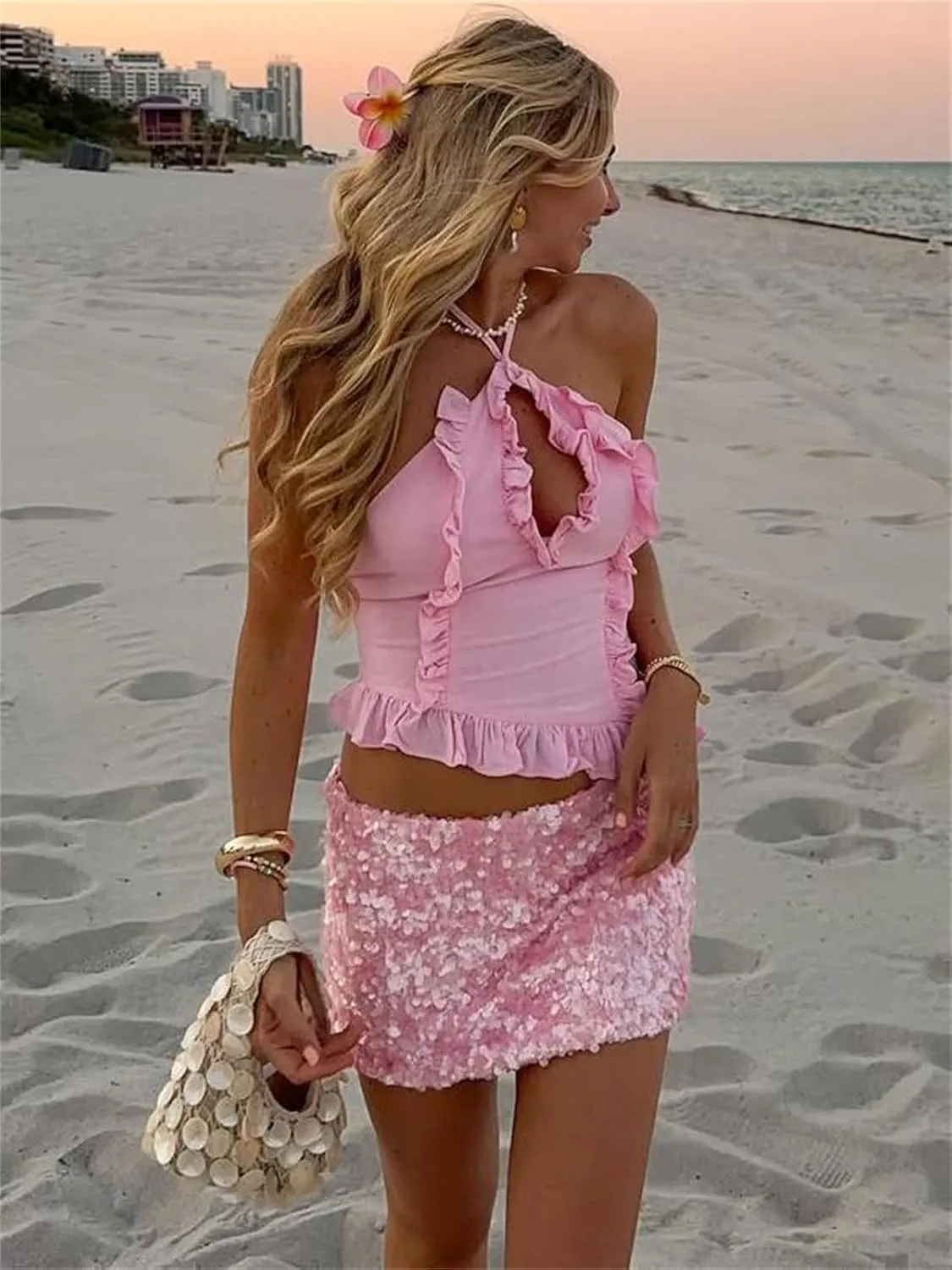 Women Y2k Sequin Mini Skirt Low Rise Glitter Music Festival Night Going Out Rave Party Bodycon Short Skirt