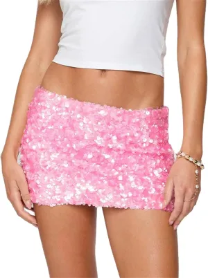 Women Y2k Sequin Mini Skirt Low Rise Glitter Music Festival Night Going Out Rave Party Bodycon Short Skirt