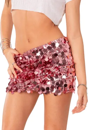 Women Y2k Sequin Mini Skirt Low Rise Glitter Music Festival Night Going Out Rave Party Bodycon Short Skirt