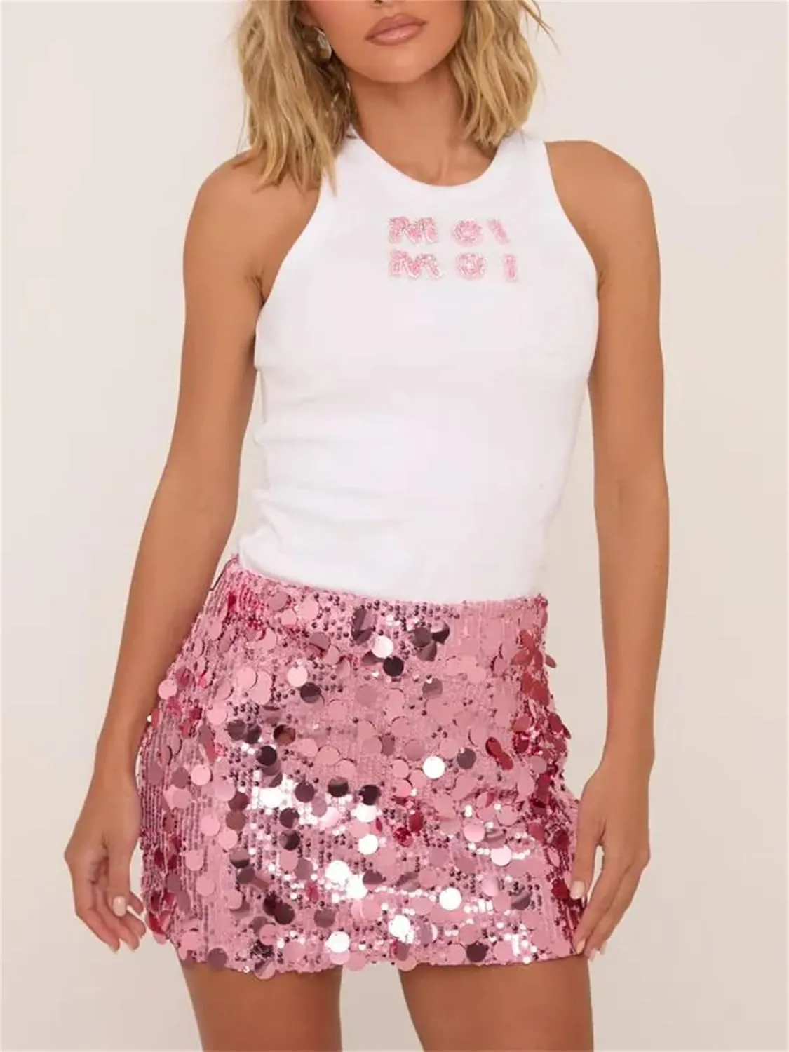 Women Y2k Sequin Mini Skirt Low Rise Glitter Music Festival Night Going Out Rave Party Bodycon Short Skirt