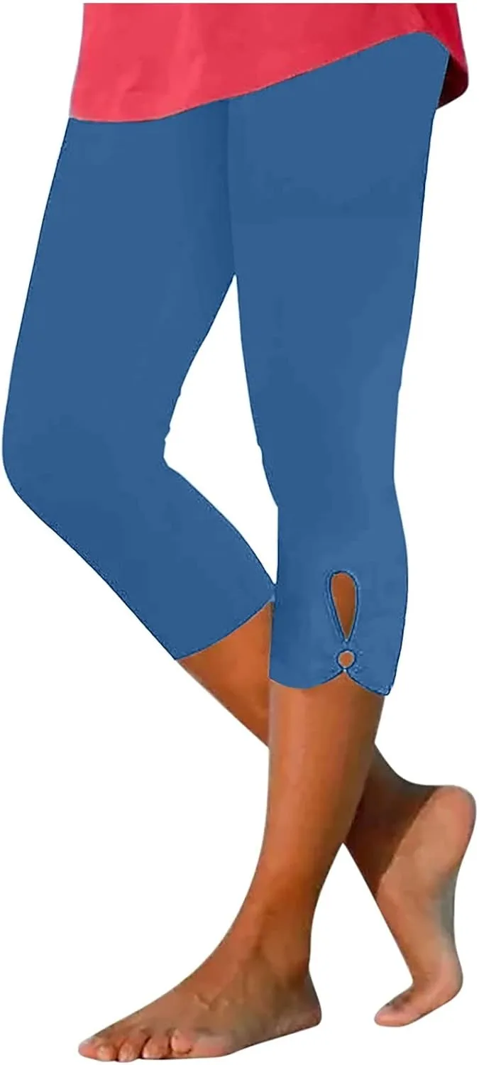 Womens Capri Leggings Summer Plus Size Capris Workout Yoga High Waisted Capri Pants Casual Pull On Capris