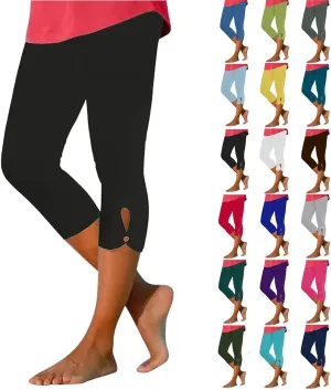 Womens Capri Leggings Summer Plus Size Capris Workout Yoga High Waisted Capri Pants Casual Pull On Capris