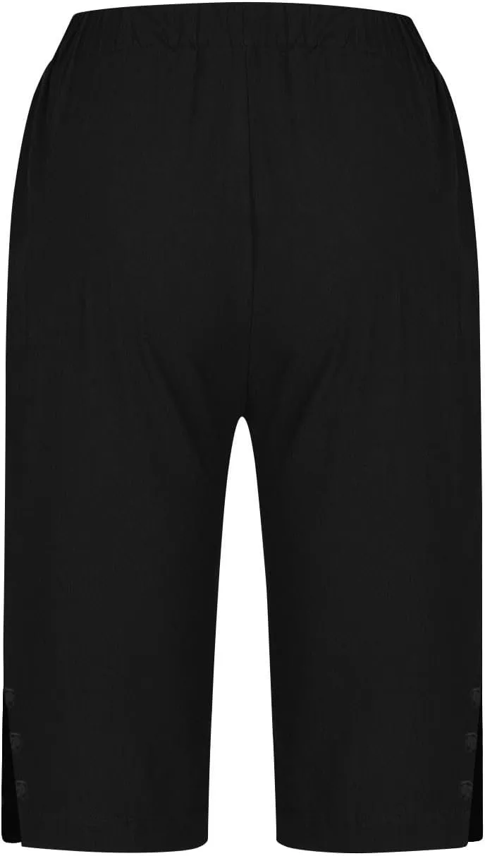 Womens Capri Pants 2025 Knee Length Cotton Linen Capris Summer Straight Leg Loose Beach Bermuda Shorts with Pockets