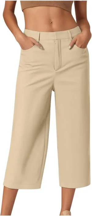Womens Capri Pants Straight Leg Pants Business Casual Loose Capris Tailored Cropped Trousers for Work