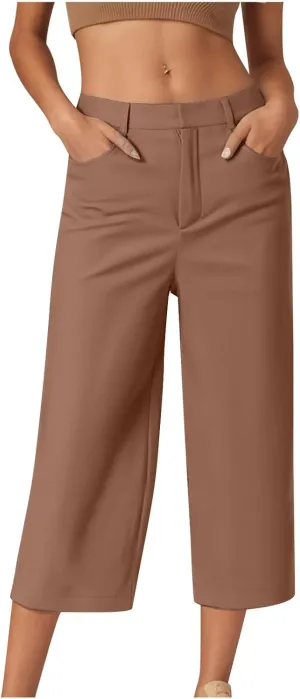 Womens Capri Pants Straight Leg Pants Business Casual Loose Capris Tailored Cropped Trousers for Work