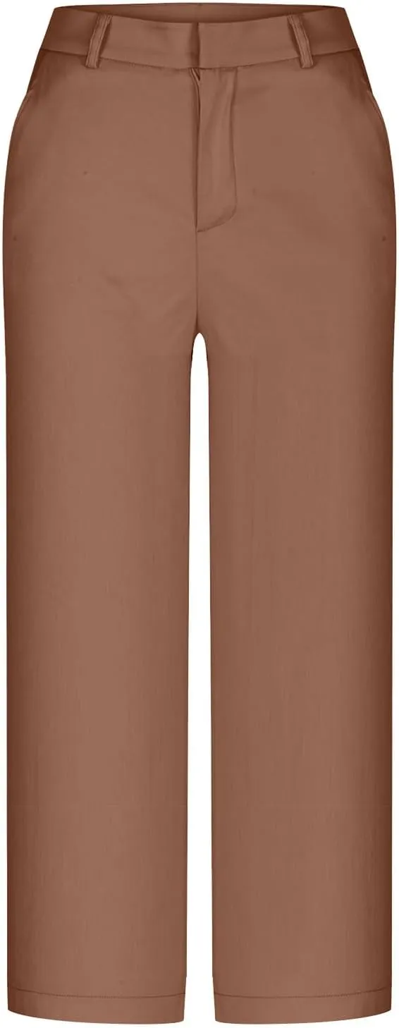 Womens Capri Pants Straight Leg Pants Business Casual Loose Capris Tailored Cropped Trousers for Work