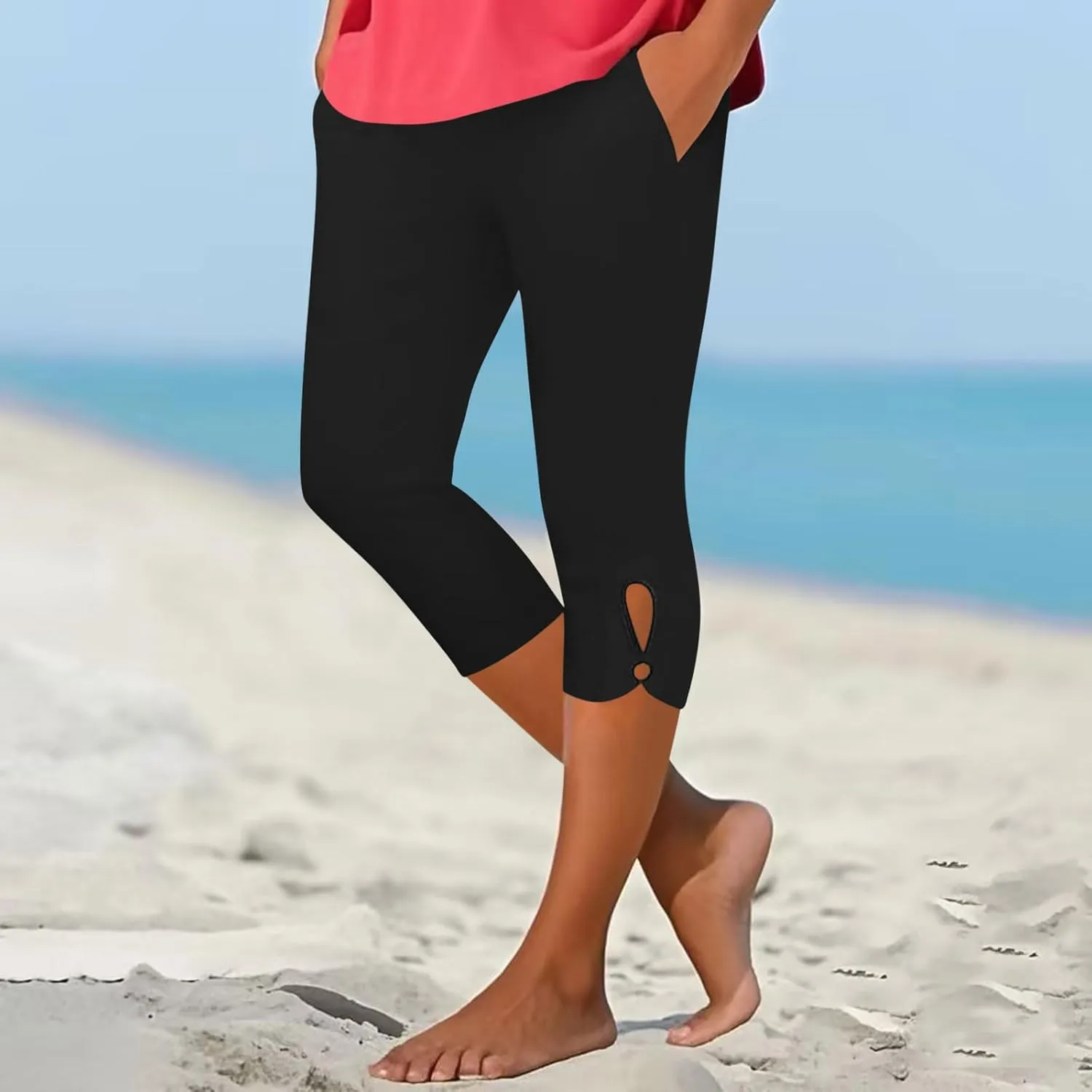 Womens Capris for Summer Dressy High Waist Yoga Pants with Pockets Stretchy Comfy Capri Leggings Tummy Control