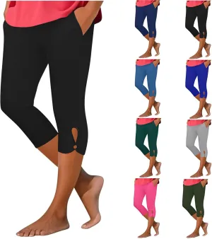 Womens Capris for Summer Dressy High Waist Yoga Pants with Pockets Stretchy Comfy Capri Leggings Tummy Control