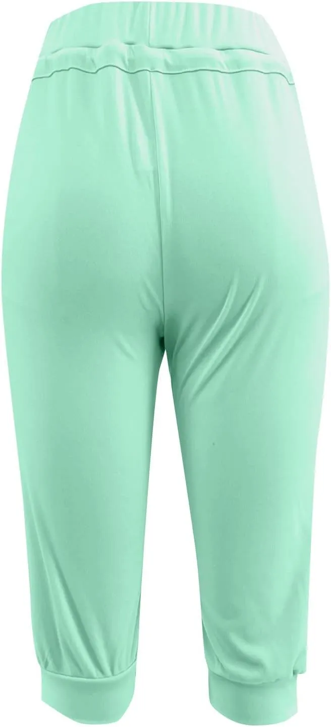 Womens Capris for Summer Lightweight Yoga Capris Pants with Pockets Stretch Drawstring High Waisted Pant