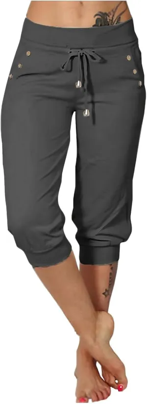 Womens Capris for Summer Lightweight Yoga Capris Pants with Pockets Stretch Drawstring High Waisted Pant