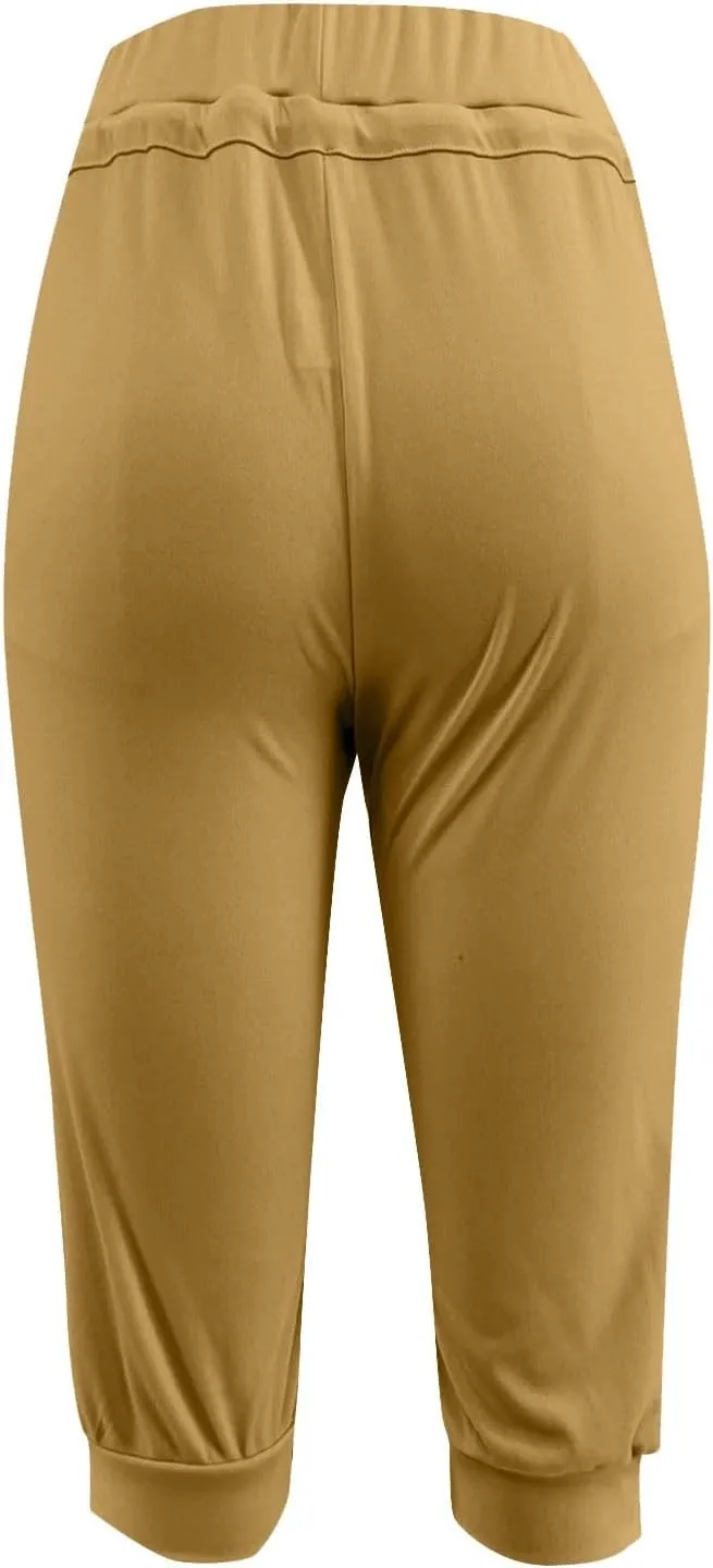 Womens Capris for Summer Lightweight Yoga Capris Pants with Pockets Stretch Drawstring High Waisted Pant