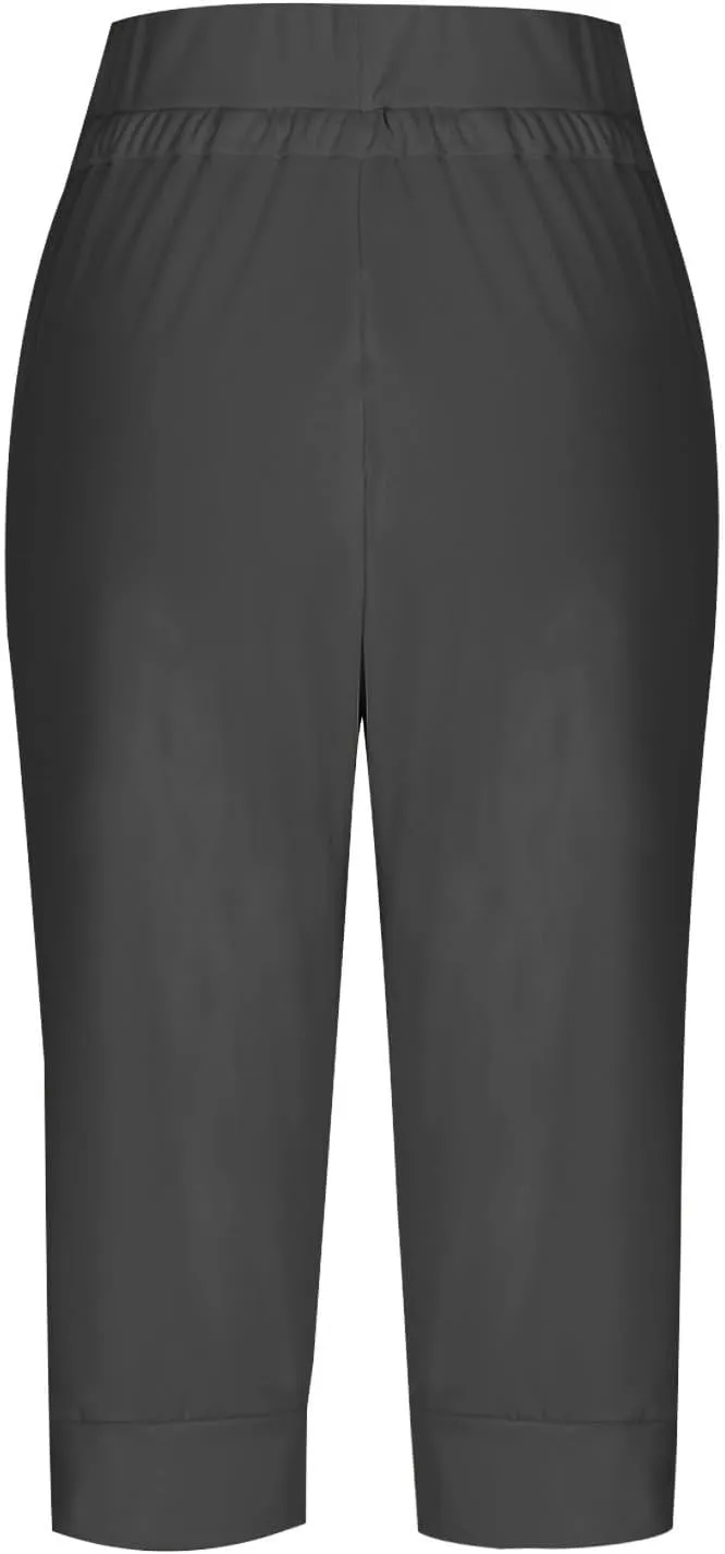 Womens Capris for Summer Lightweight Yoga Capris Pants with Pockets Stretch Drawstring High Waisted Pant
