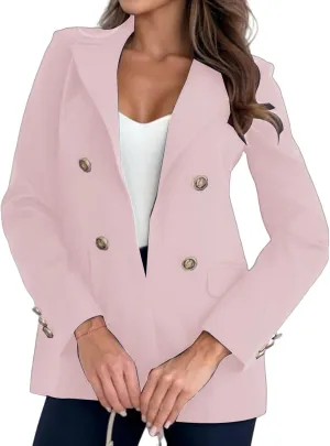 Womens Casual Blazer Jacket Double Breasted Long Sleeve Work Office Blazer Lapel Open Front Jacket Coat for Women