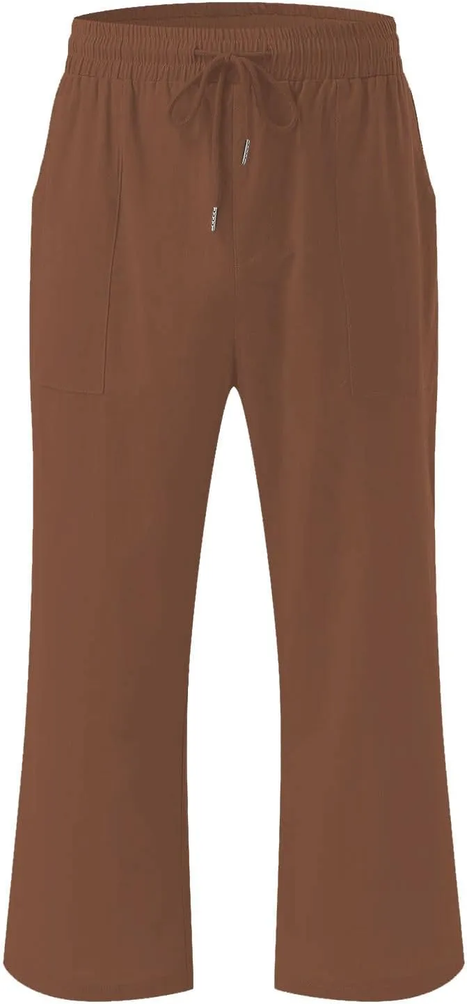 Womens Comfortable Capri Pants with Pockets and Drawstring Waist, Casual Loose Fit Cropped Cargo Trousers for Summer