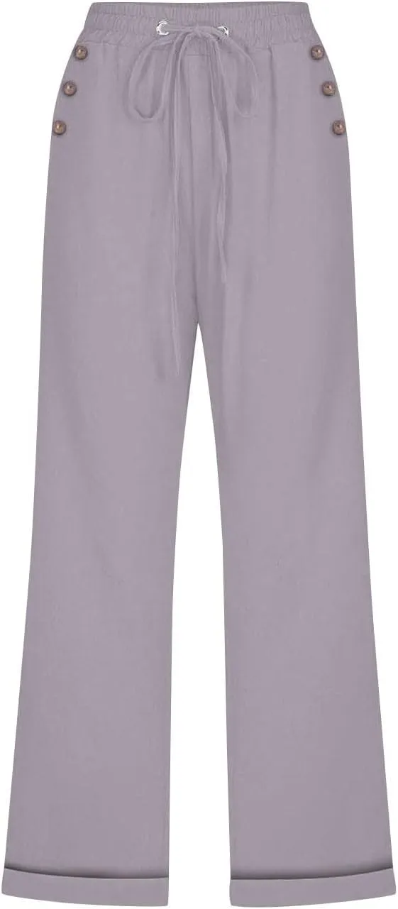 Womens Comfortable Capri Pants with Pockets and Drawstring Waist, Casual Loose Fit Cropped Cargo Trousers for Summer